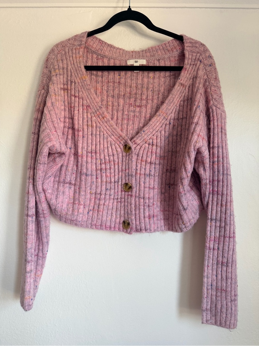 bp Pink Ribbed V-Neck Button-Up Cardigan with Flecks